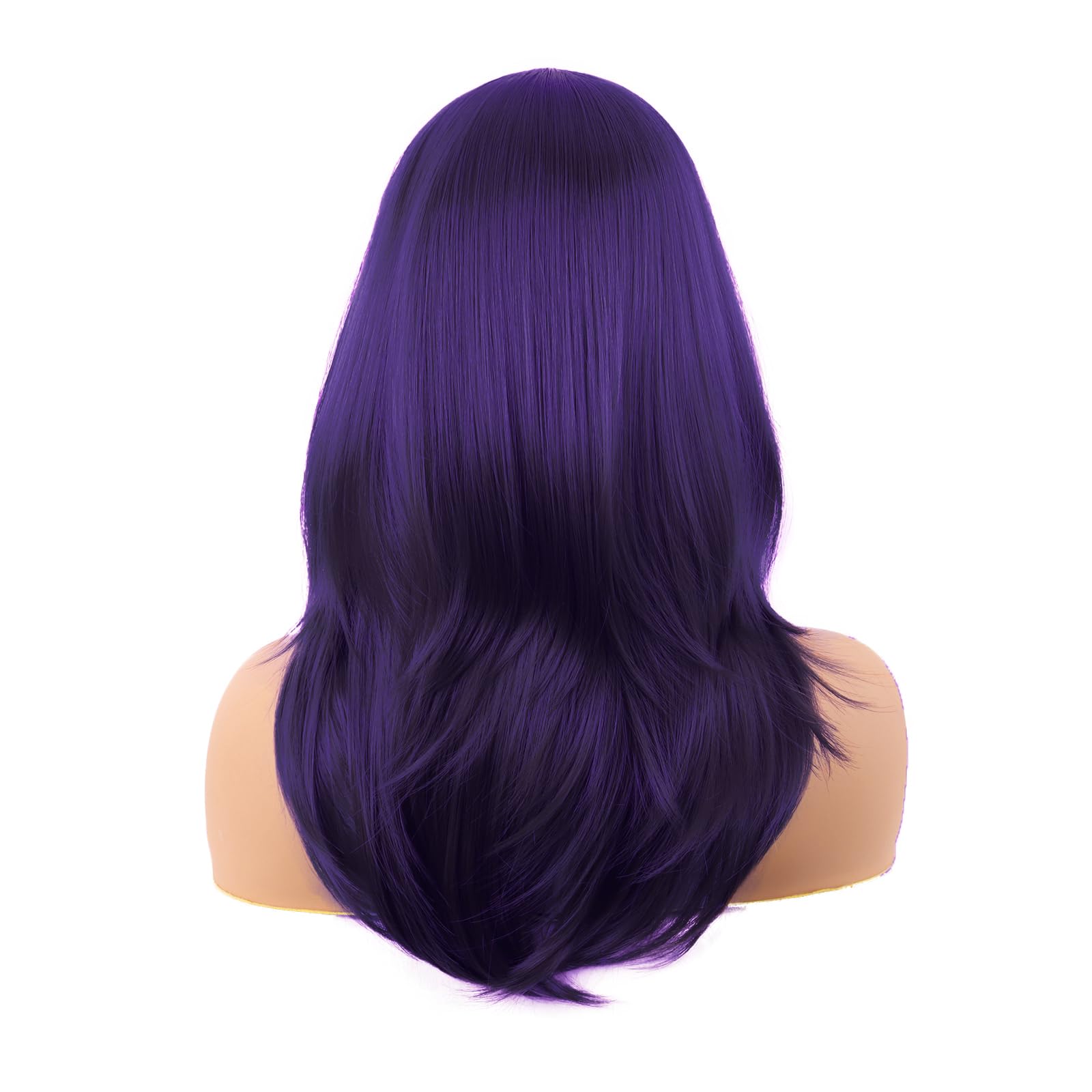 MapofBeauty 20 Inch/50 cm Long Layered With Bangs Straight Synthetic fiber Shoulder Length Hair for Daily Use or Party Wig (Dark Purple) - Image 4