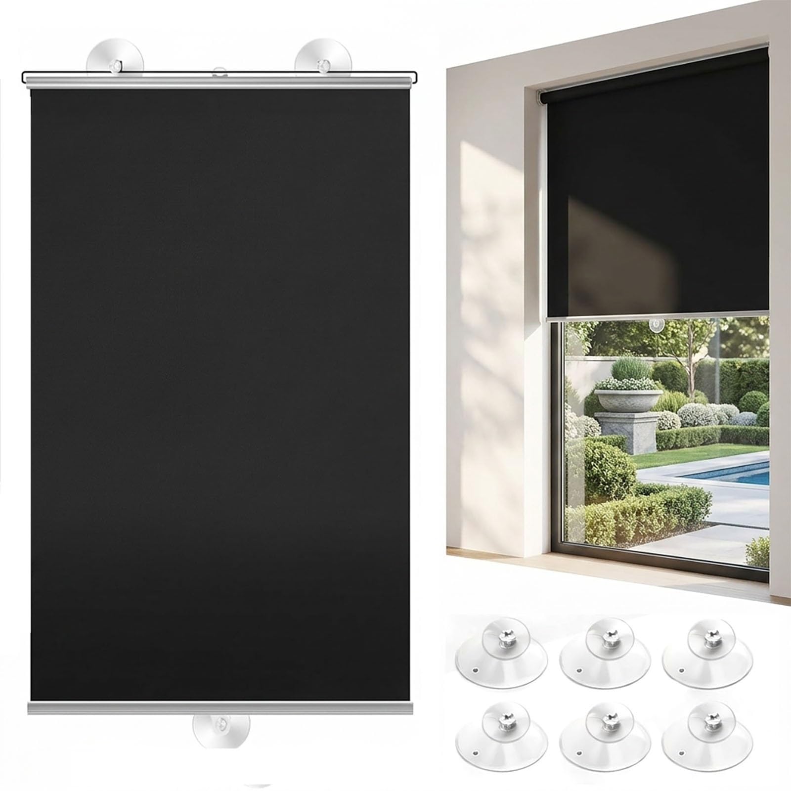 Suction Cup Blackout Blinds for Windows, No Drill Thermal Insulated Roller Shades, Temporary Sun Shade & Privacy Blind for Home, Office, Kitchen, Campervan(55W x 140H cm (22" x 55"))