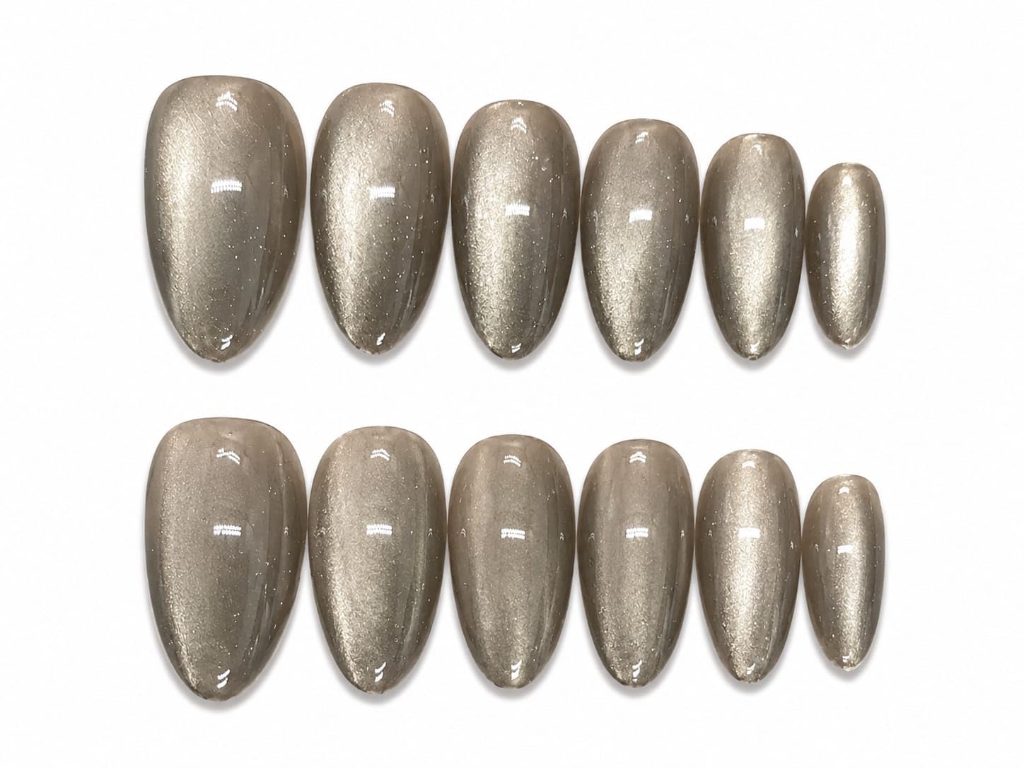 Ruby Red Chrome Cat Eye Press on Nails, Glossy Metallic Shimmer Finish, Almond Shape, Reusable Fake Nails (Nude Chrome)-image-15