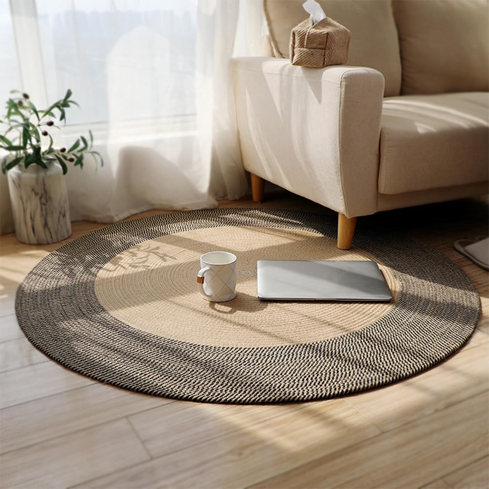Cotton Round Carpet 4x4 feet – Handmade Braided Boho Rug for Living Room, Bedroom & Balcony – Soft Washable Floor Mat, Color -Beige Center-picture-17