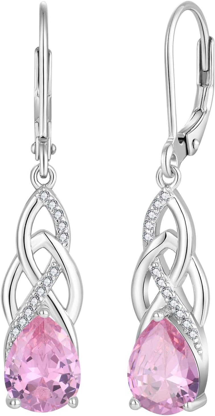 JO WISDOM Women Celtic Knot Infinity Dangle Earrings for Women Sterling Silver 7 * 9mm Birthstone Irish Twisting Drop Earrings Jewelry for Women
