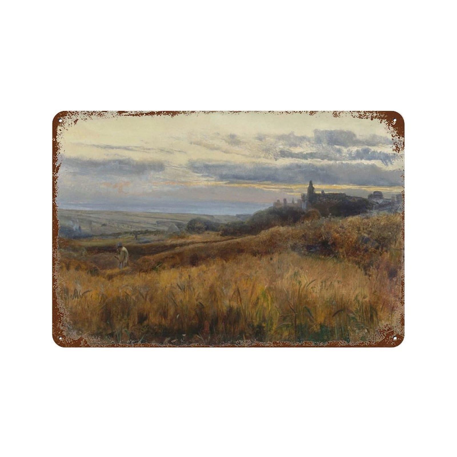 xiaoxiaoshen Muted Vintage Landscape Painting, Rustic Country Meadow Wall Decor Art Metal Tin Poster Modern Home Decor Art Home Bar Shop Decorations Vintage Sign 20x30cm