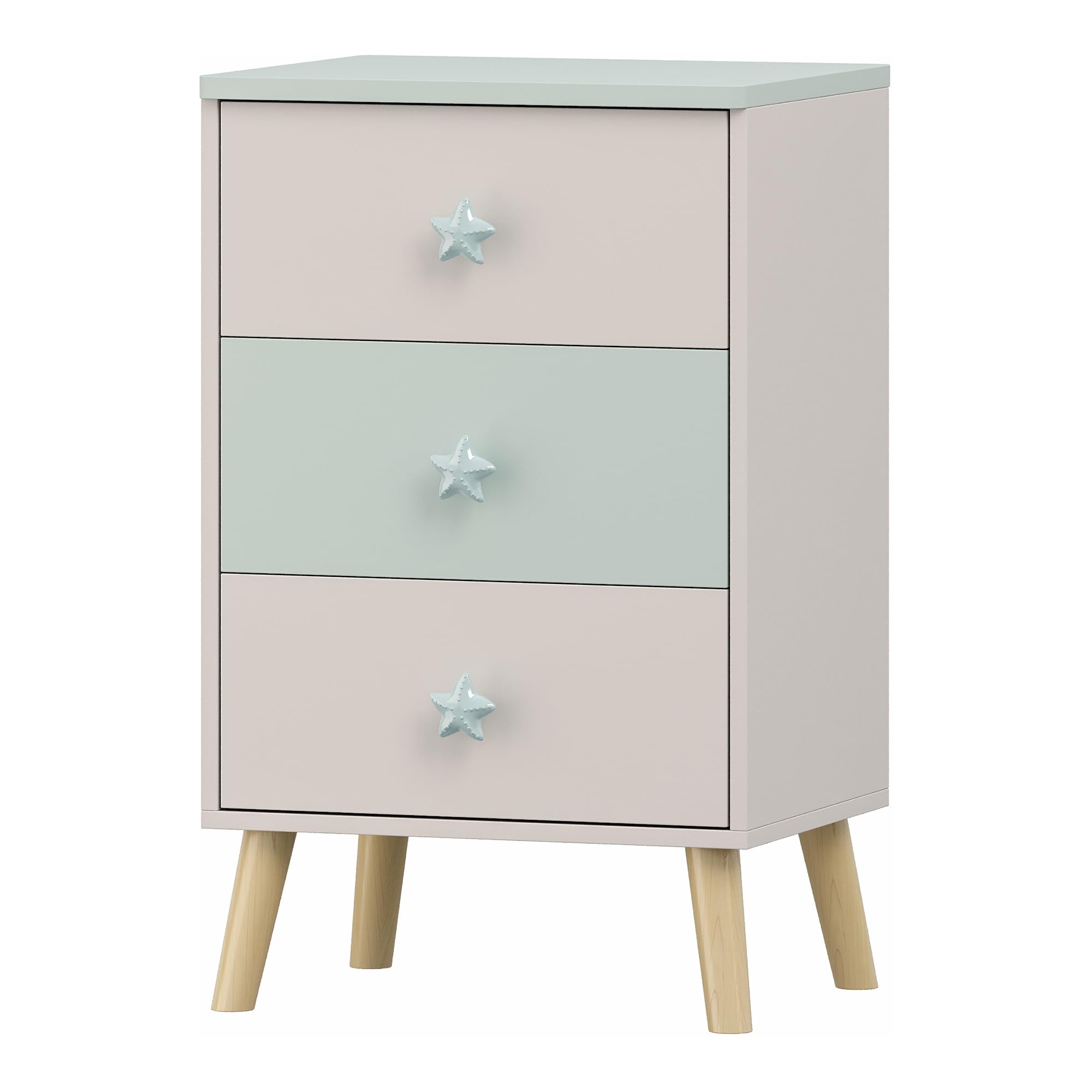 [en.casa] Commode pour Enfants avec 3 Tiroirs Table de Nuit Chevet avec Poignées en Forme de Coeur MDF Panneau de Particules Bois de Pin 62 x 38 x 30 cm Blanc Vert Menthe
