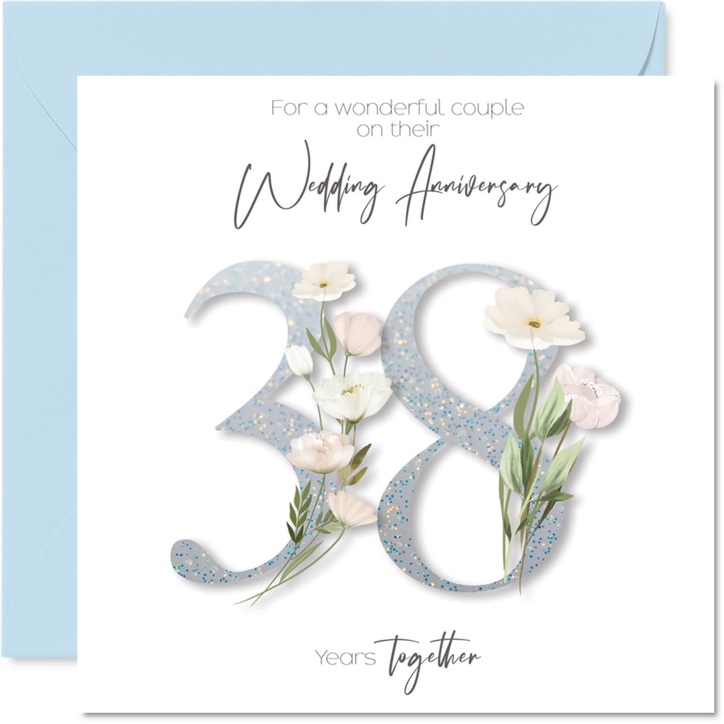 38th Anniversary Card for Women and Men, Fancy Floral Flowers