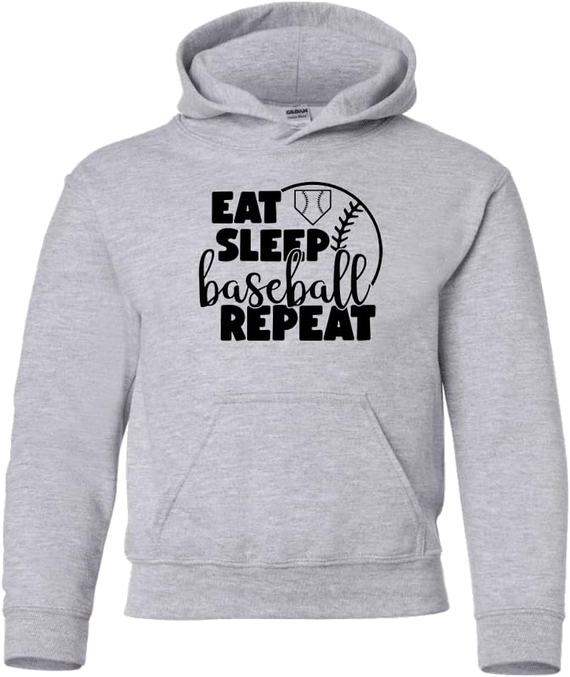 Studio 9Thirty3 Youth Baseball Hoodie – Eat Sleep Baseball Repeat Sweatshirt, Kids Game Day Hoodie for Boys