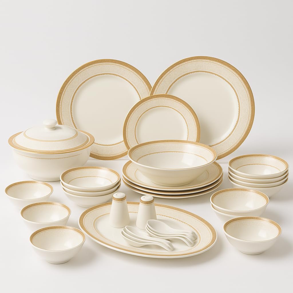  DYNASTY 大皿（BONE CHINA 約27cm） ４枚 BRUSHFINCH Bone China 35 Pieces Dinner Set, Premium & Designer
