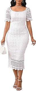 Cololura Elegant Sexy Floral Lace Short Sleeve Off Shoulder Party Formal Bodycon Midi Dress Price In India