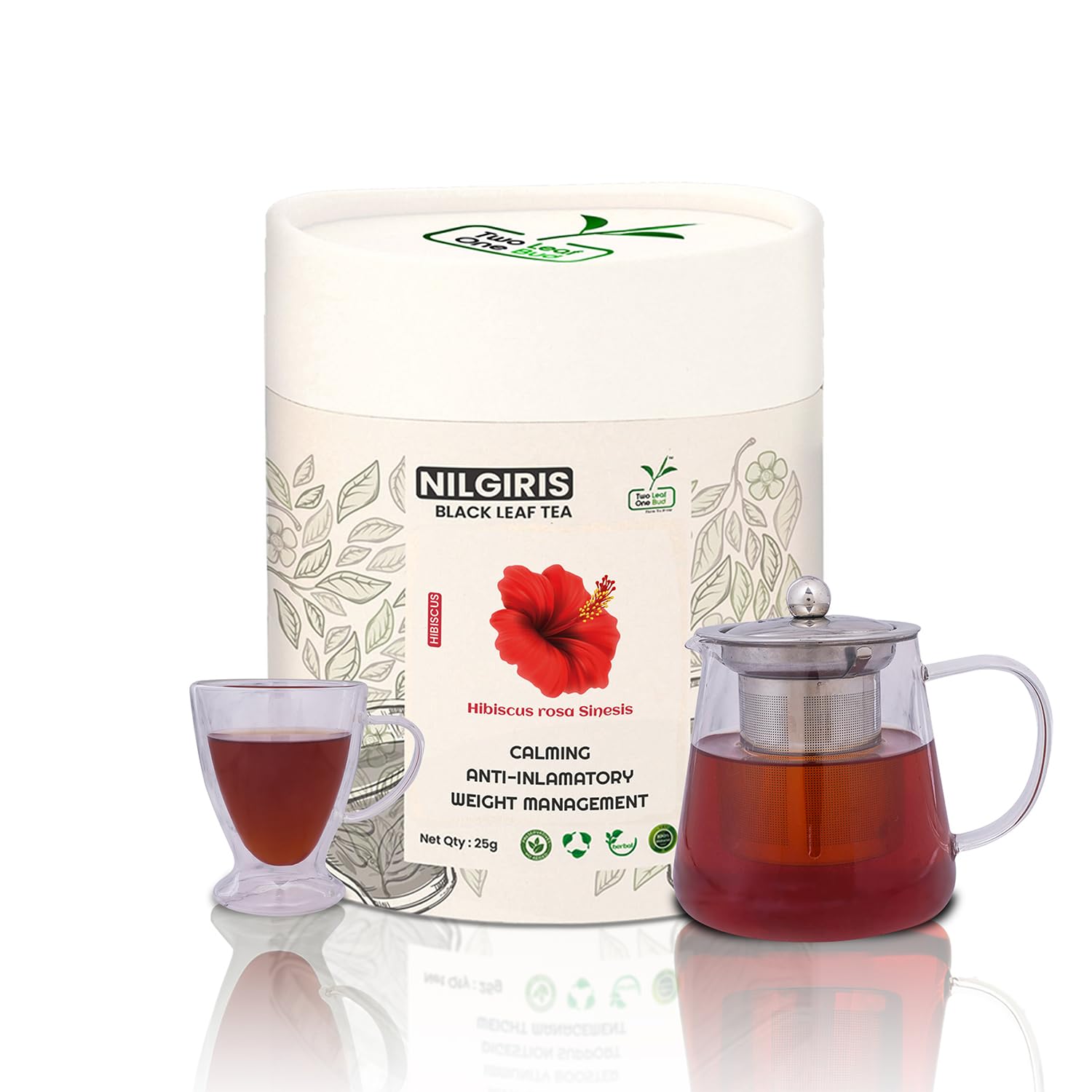 Two Leaf One Bud Nilgris Black Leaf Tea | Hibiscus Flavour| Naturally Grown Herbal Tea | 25 Grams