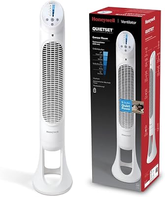 Ventilatore a torre oscillante per l’intera stanza Honeywell QuietSet (5 impostazioni di velocità, oscillazione a 80°, timer, luci a spegnimento automatico, telecomando) HYF260