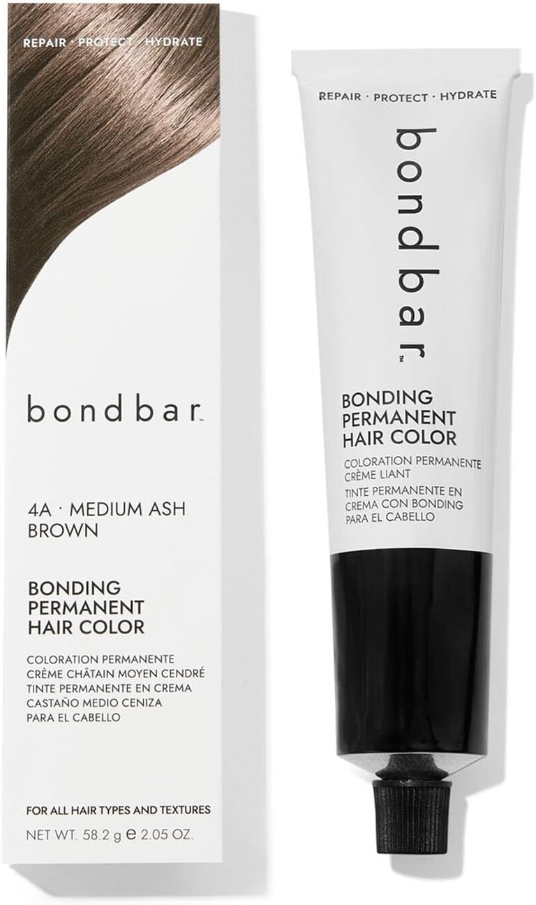 Bondbar 4A Medium Ash Brown Bonding Permanent Creme Hair Color, Repairing hair dye for all hair types, Vegan, Built in Bonding, 2.05 Oz