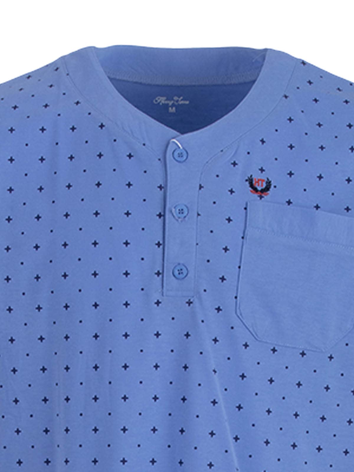 Camicia da notte da uomo, a maniche corte, scollo a V, in cotone con tasca