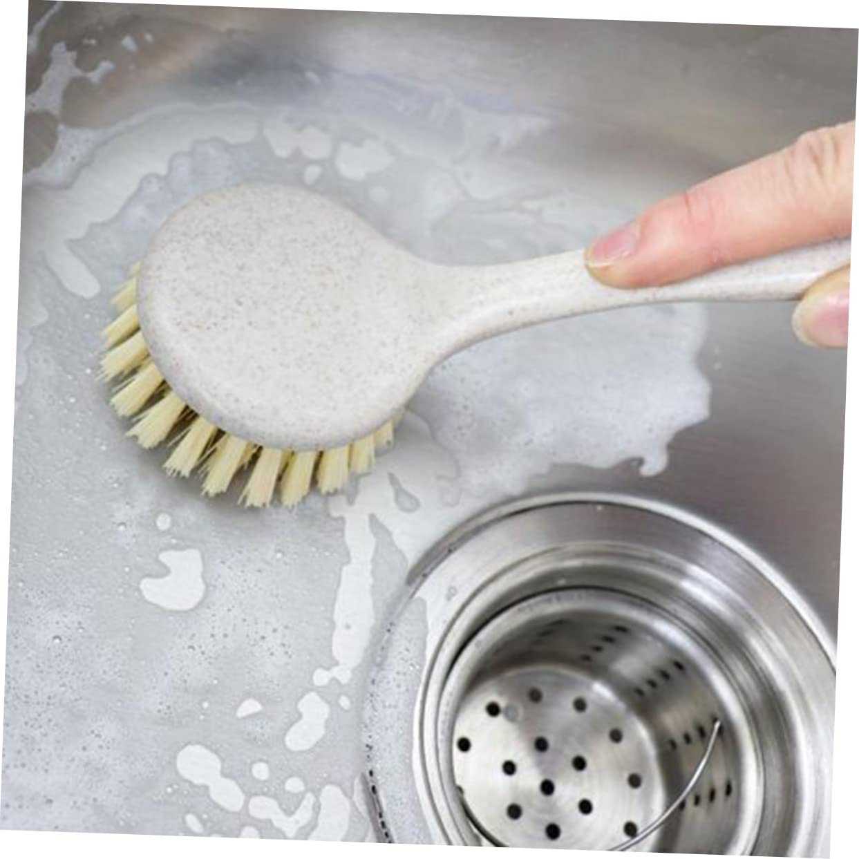 Healvian 9pezzi Spazzole Per Pulizia Cucina Con Manico Spazzole Per Pentole e Lavello Beige Per Piani Di Cottura Padelle e Bagni