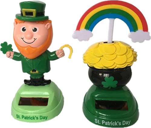 ElodieAu 2 piezas de juguete solar de cabeza de coche del día de San Patricio, figuras de duende con energía solar, figuras que sacuden, decoración