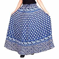 Rajvila 38 Inch Length Women's Cotton Printed Regular Long Elasti Skirt for Women (E_E38NTB_0009-4XL; Blue; XXXX-Large)