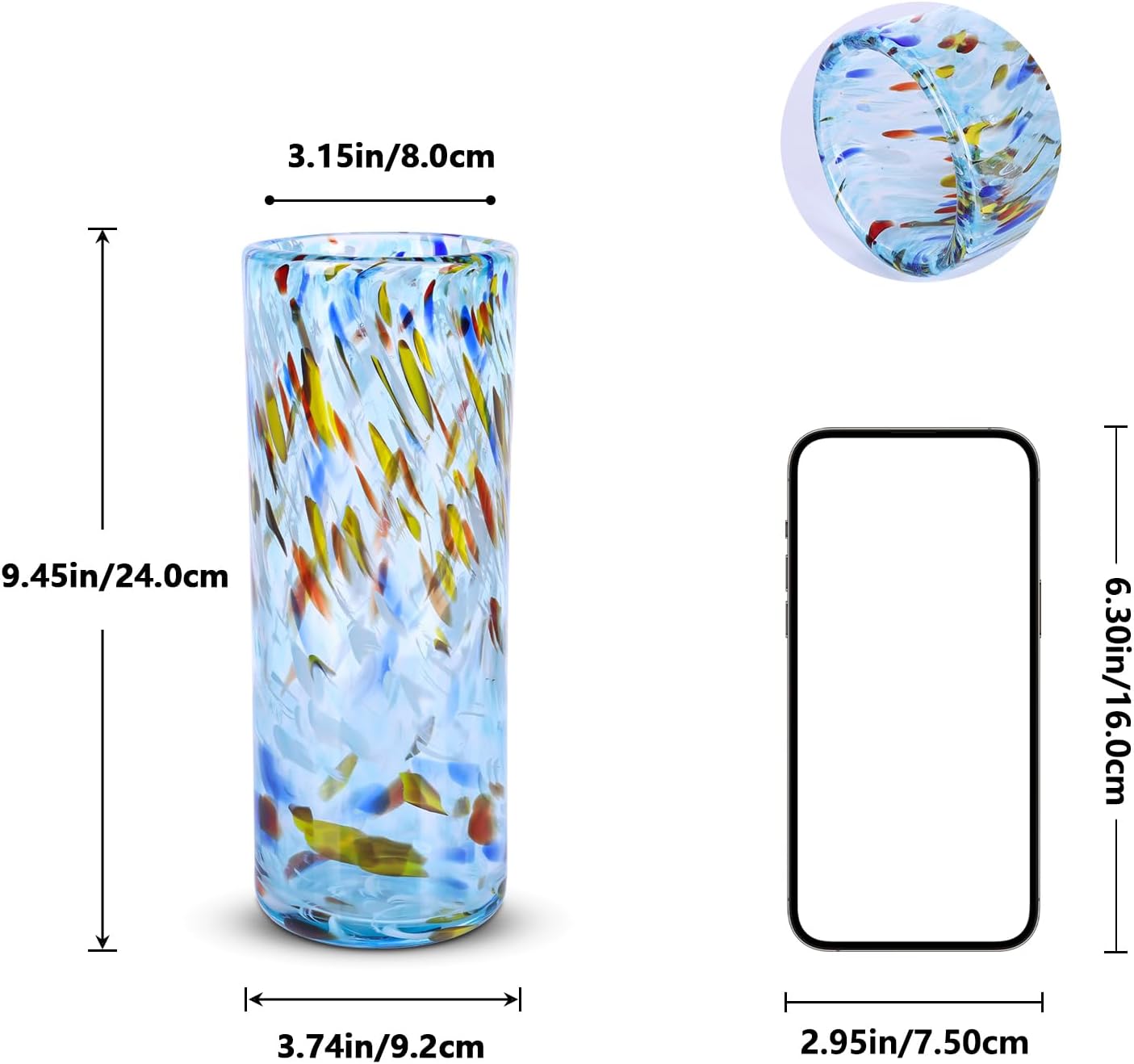 9.45" Tall Aqua Vase Hand Blown Glass Vase Green, Modern Aqua Home Centerpieces Wide Mouth Vases for Bud&Flower Decor - Ideal Living Room, Kitchen, Wedding, Dining Table, Office Center Table - Image 2