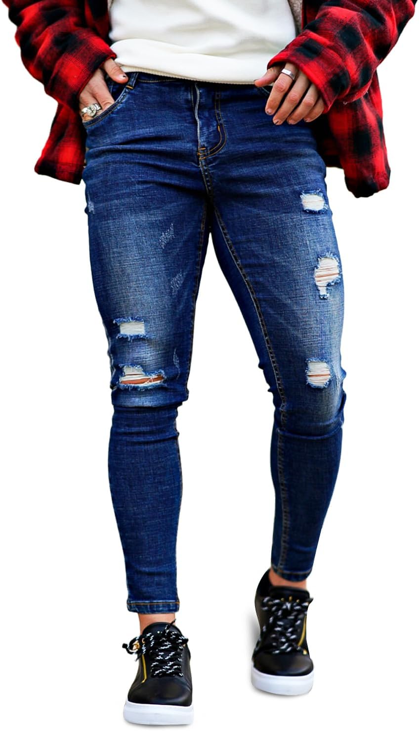 GINGTTO Men’s Ripped Jeans Stretch Skinny Denim Pants for Men Tapered Leg GINGTTO Men’s Ripped Jeans Stretch Skinny Denim Pants for Men Tapered Leg