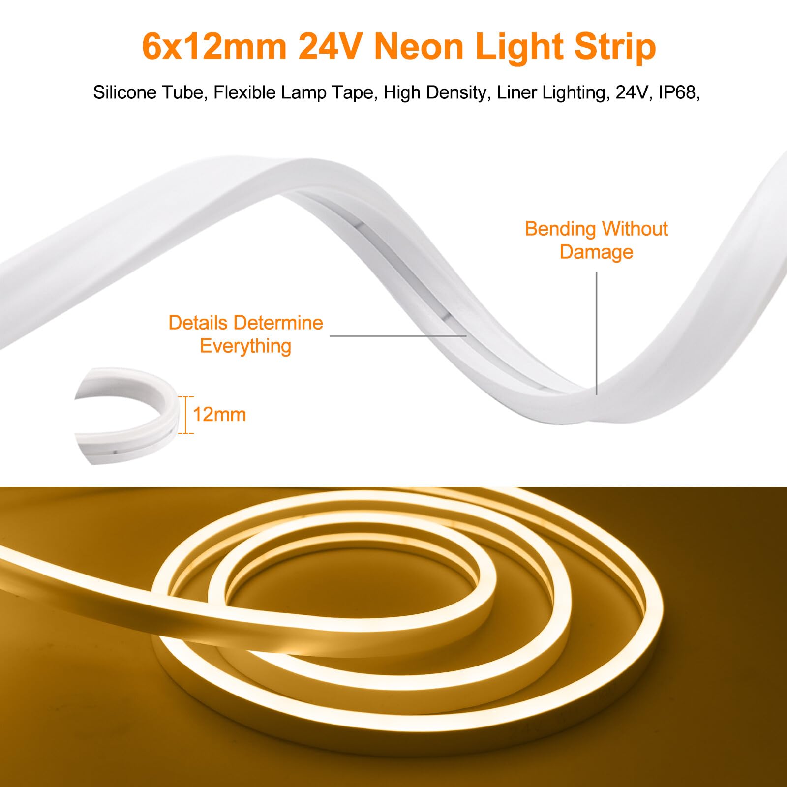 24V Solar Neon Band,Solarbetriebene 8 Modi SMD2835 LED Stripe，Cuttable 5cm,120LEDs/m Flex Neon LED Streifen für Terrasse, Innenhof(Warmweiß,4m)