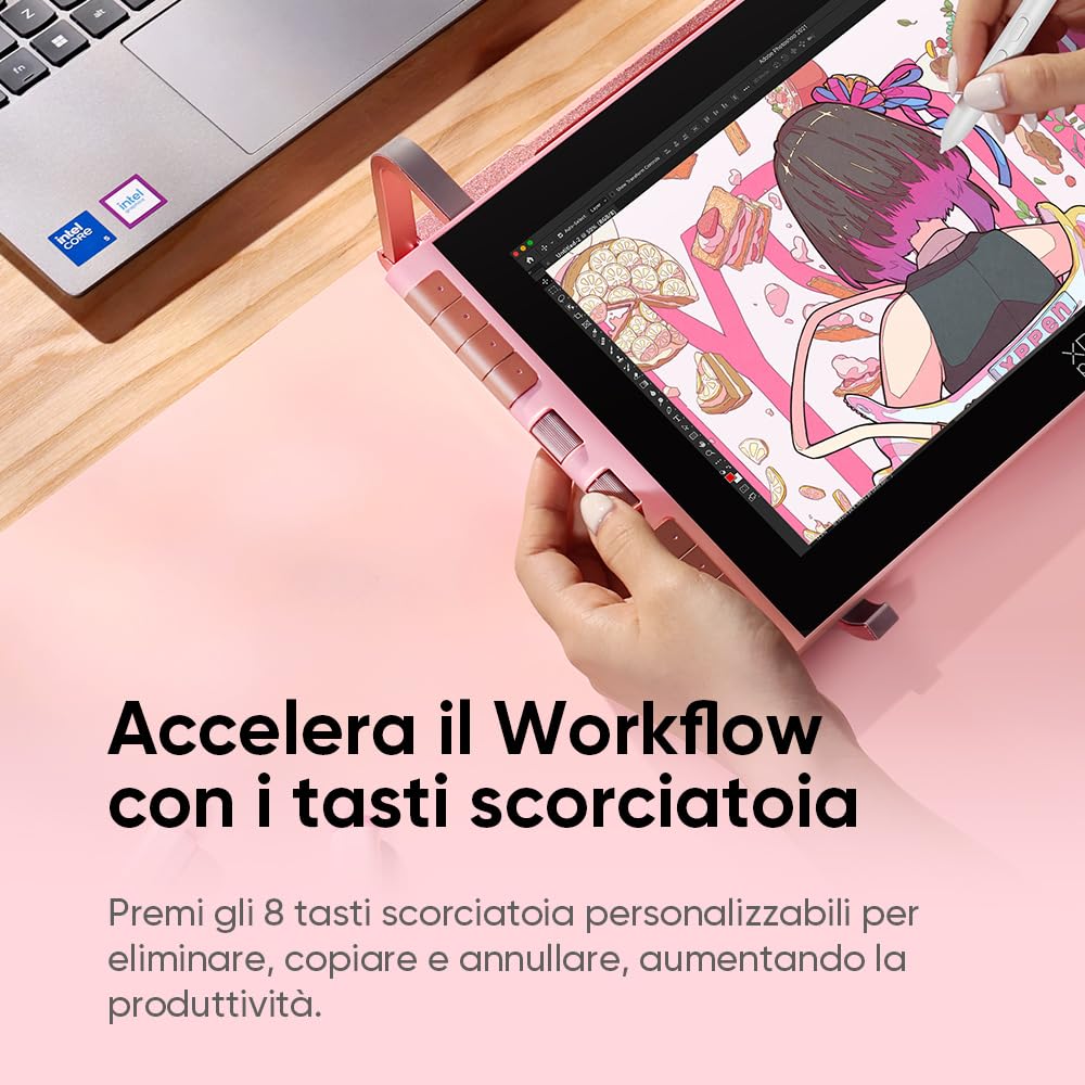 XPPen Artist 12 3rd tavoletta grafica con schermo, 8 tasti rapidi, 99% sRGB, colore a 8 bit, penna X4 con 16.384 livelli di pressione, compatibile con Windows, Mac, Linux e Android, Rosa