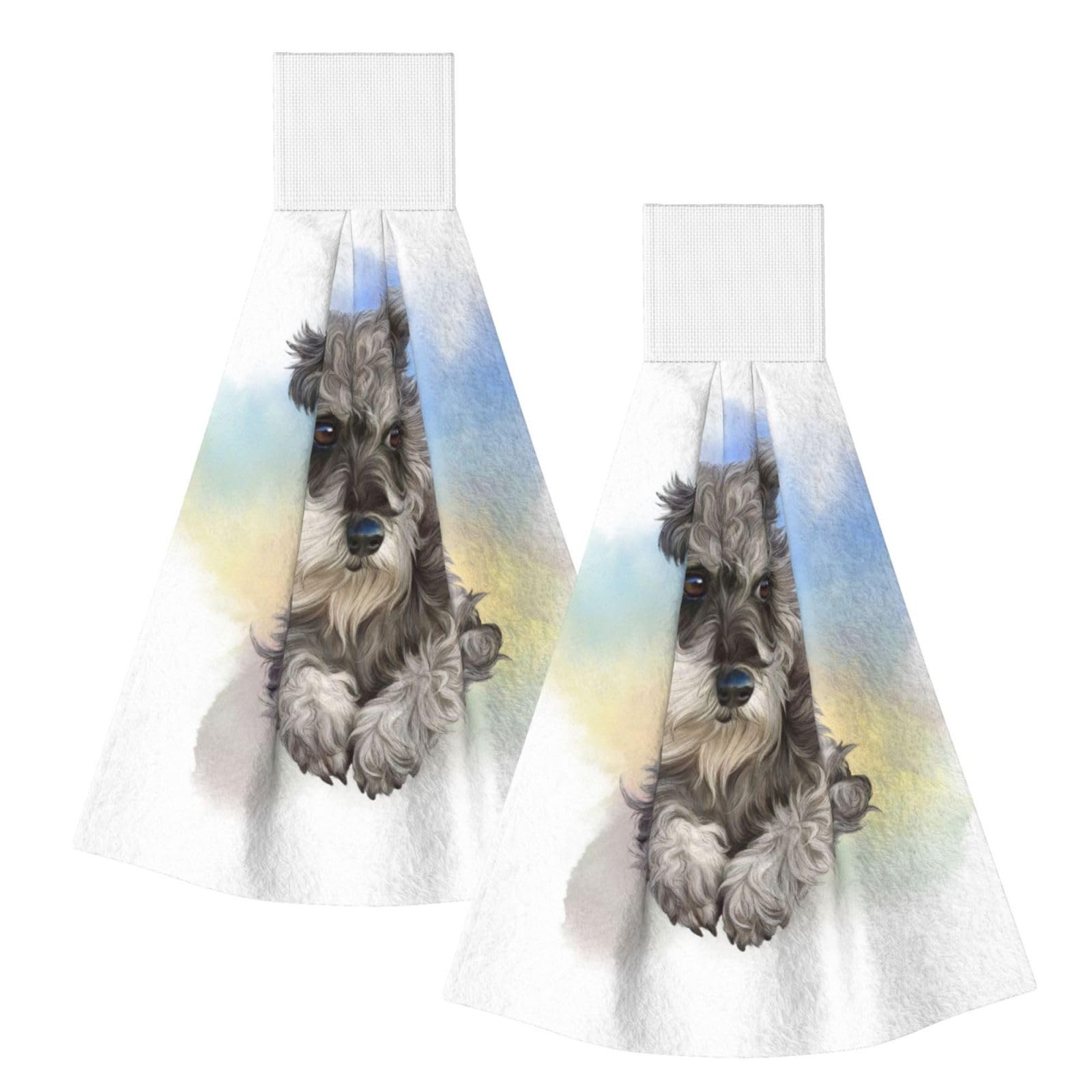 DOPKLNA Cute Mini Schnauzer Print, 2 Pcs Hanging Coral Fiber Hand Towels for Bathroom, Absorbent Kitchen Towels