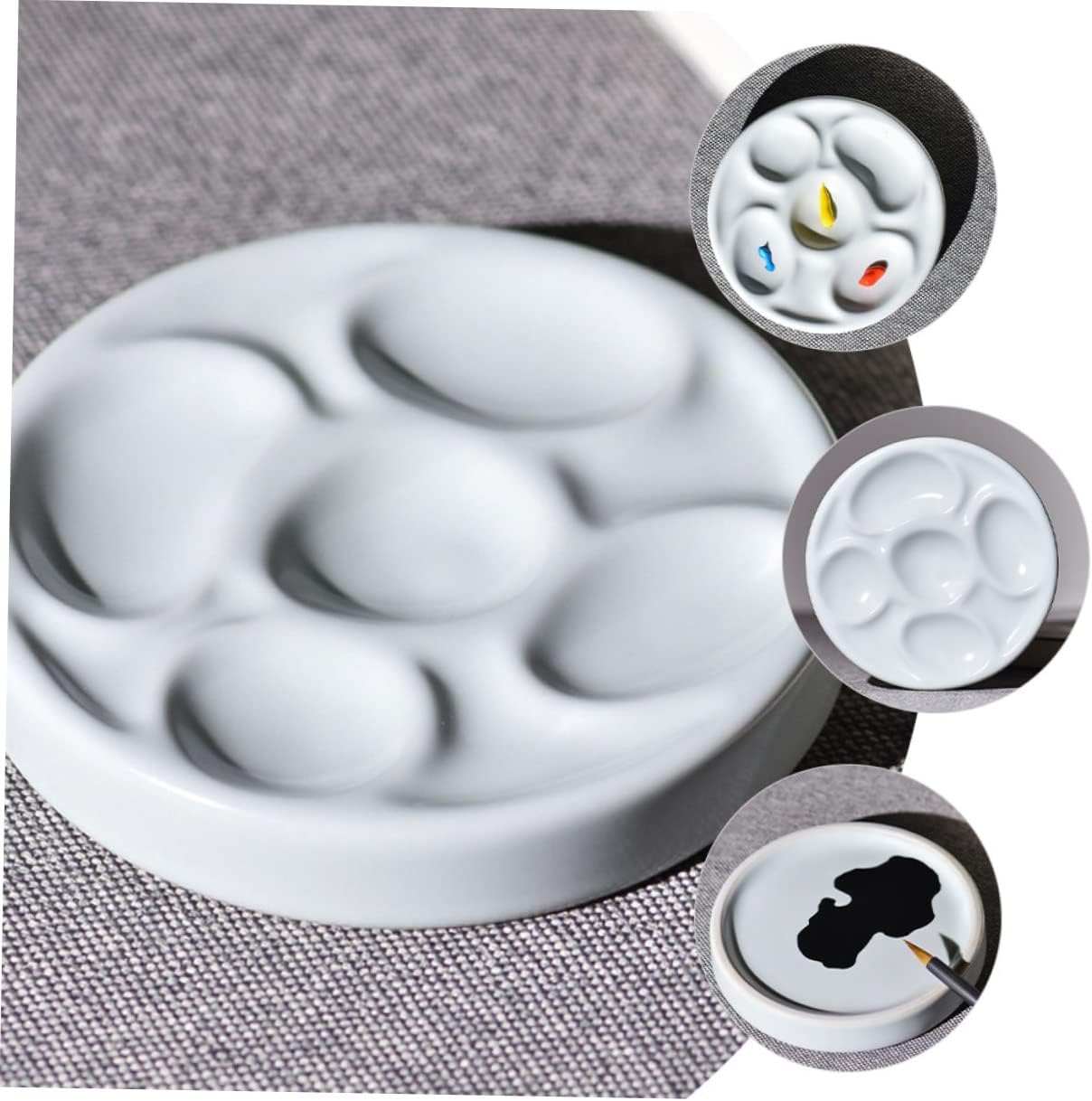 Ceramic Pigment Mixing Tray for Watercolor Artists Multi-Functional Paint Palette 10 Color Wells for Painting Convenient for Studio and Travel