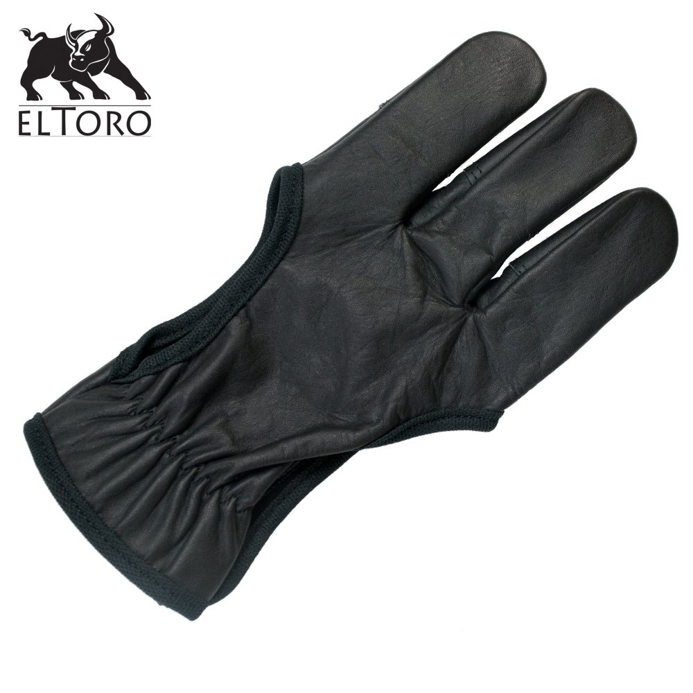 elToro Archery Schießhandschuh Ebony aus weichem Leder | klassischer 3-Finger-Handschuh für Bogenschießen, atmungsaktiv, doppelt verstärkt, mit Klettverschluss und Druckknopf