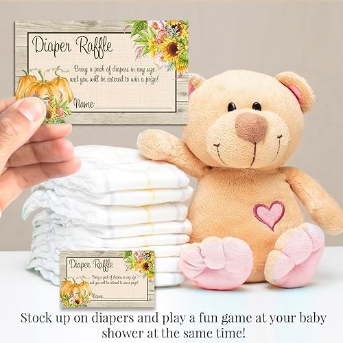 Miniatura 3 de Amanda Creation Acuarela Girasol y Peonía Floral con Calabazas, Rifa de pañales de otoño para baby showers, 20 insertos de doble cara de 2 x 3