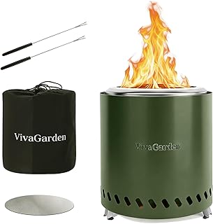 9.5 X 8.6 Inch Tabletop Fire Pit, VivaGarden Portable Firepit, Smokeless Table Top Firepit, Safe Burning Camping Stove, Fueled by Pellets or Wood, Forks, Mat & Travel Bag Included, Green