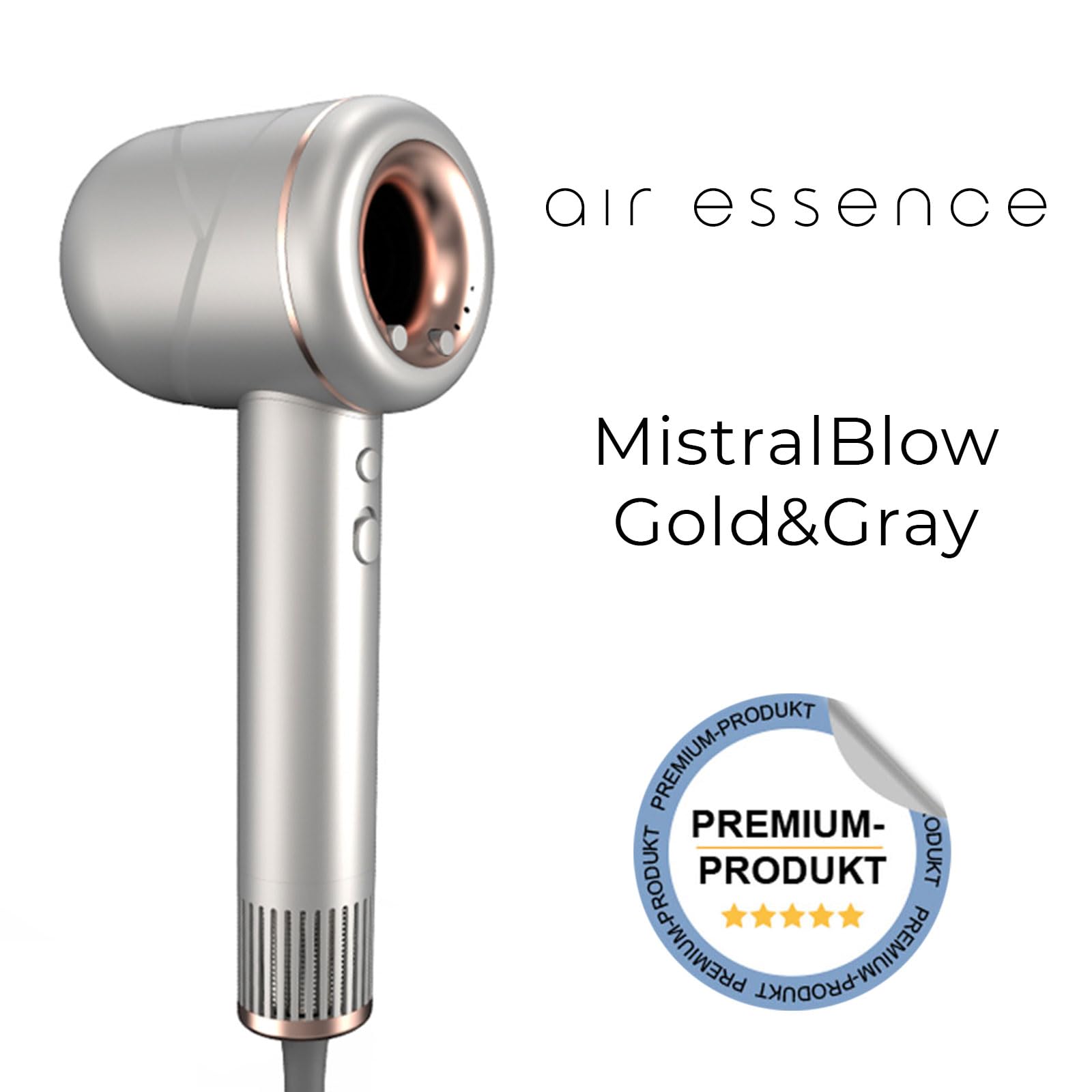 MistralBlast iQ Ionic Gold&Grey Suszarka do Włosów z Jonizacją i Thermo-Control, iQ Smart Ionic, Dyfuzor do Loków