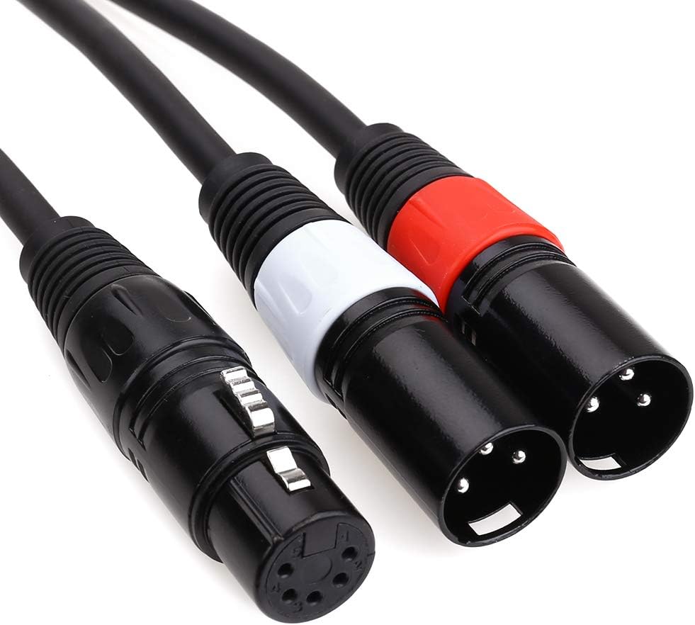 MOBOREST DMX Splitter Cable 5-Pin Female to Dual 3-Pin Male XLR (Red/White) Turnaround DMX Cable Mixing Board, mic preamp, Splitter Patch Cable,(0.5Meter / 1.6FT)