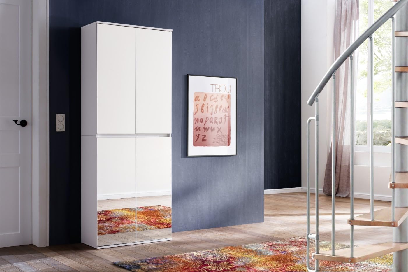 trendteam smart living - Mirror - Garderobenschrank - Weiß - Mehrzweckschrank mit reichlich Stauraum - (BxHxT) 74 x 191 x 34 cm - 1 Kleiderstange und 6 Einlegeböden