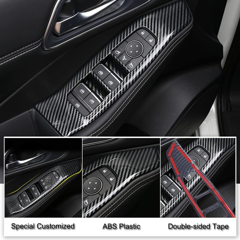 XITER 4PCS Carbon Fiber Style Window Switch Panel Cover Door Armrest Cover Window Lift Trim for Nissan Rogue 2021 2022 2023 2024 2025 2026 Interior Accessories