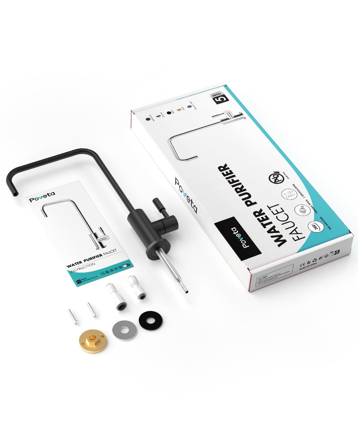 Robinet Cuisine Pour L'eau Potable et L'osmose Inverse, Forme de L | Robinet pour Le Système De Filtrage D'eau, Robinet D'Évier En Acier Inoxydable 304, Sans Plomb, Pivotant 360°,Noir