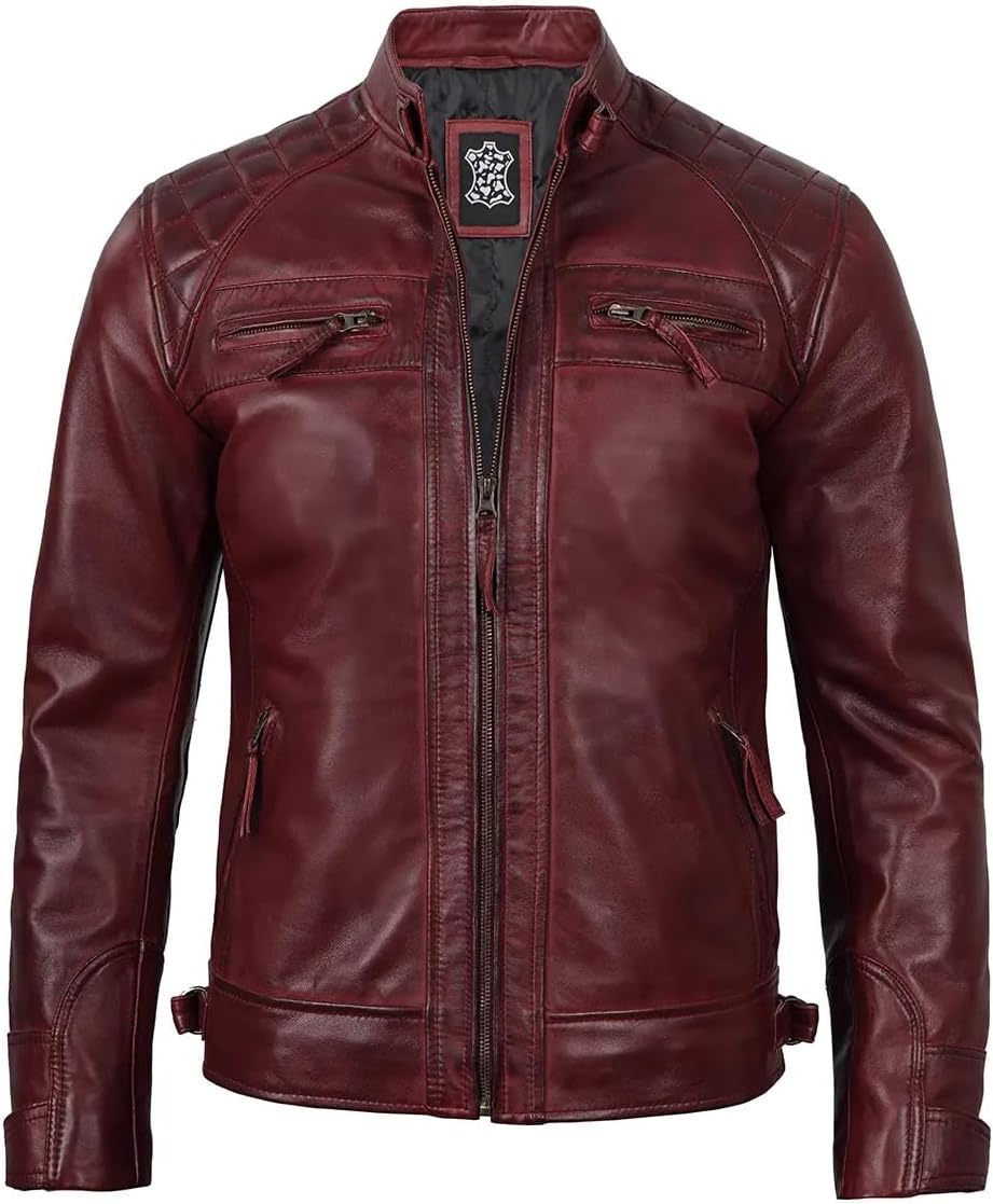 JACKETHUB Men's Genuine Lambskin Leather Biker Jacket | Premium Vintage Café Racer Motorcycle Jacket | Motorcycle Jacket