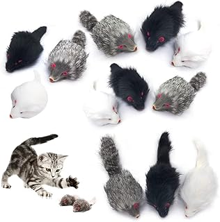 Rabbit Fur Cat Toys Interactive Cat Toy Mouse with Rattle Fake Mice Kitten Toys for Indoor Cats Fuzzy Cat Mice Toys Realistic Squeaky Mouse Cat Toy Furry Mice Cat Toys,12Pcs