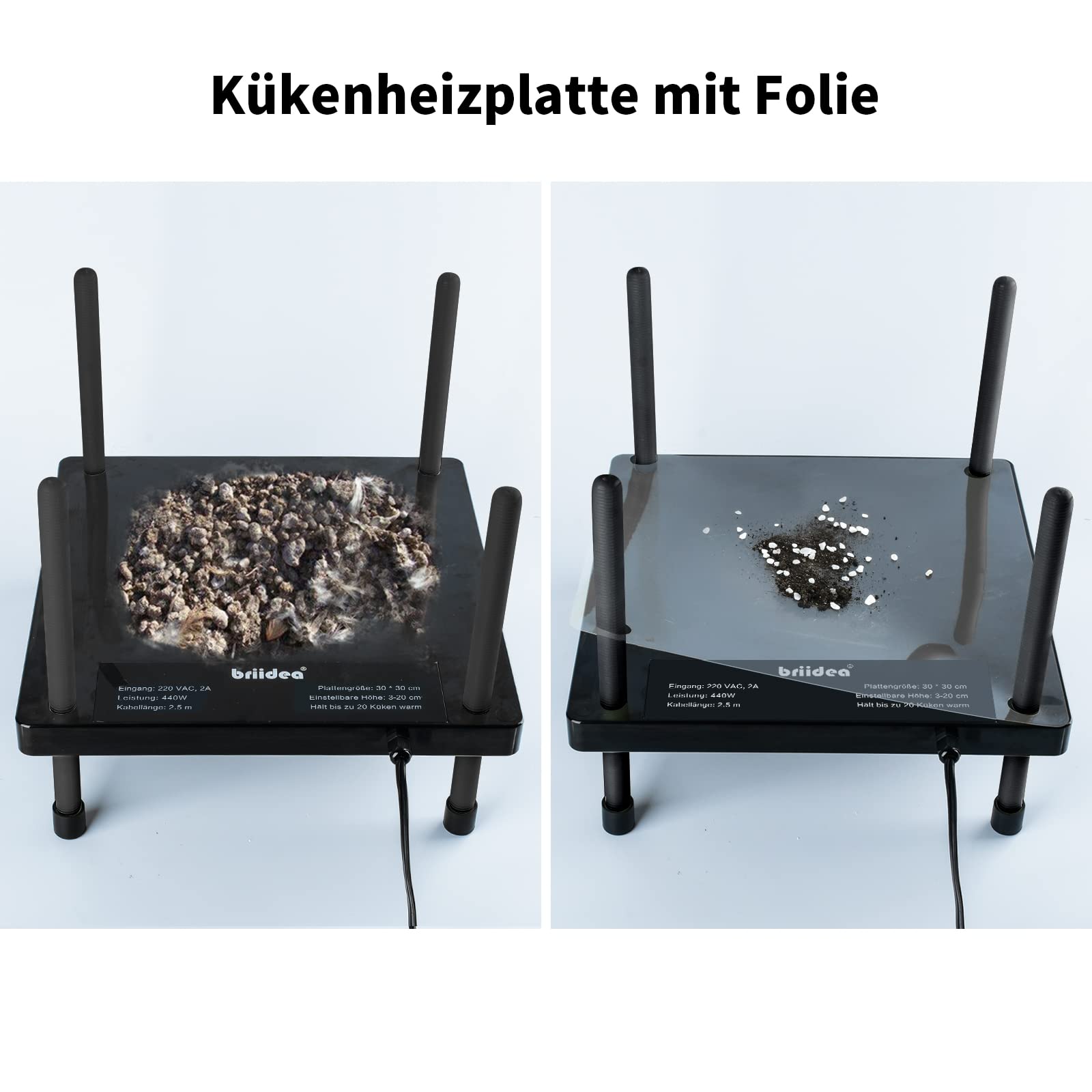 Kükenheizplatte, Briidea 30 x 30 cm Küken Wärmeplatte mit verstellbare Höhe, für bis zu 20 Küken, effiziente Wärmeplatte für optimale Temperaturkontrolle