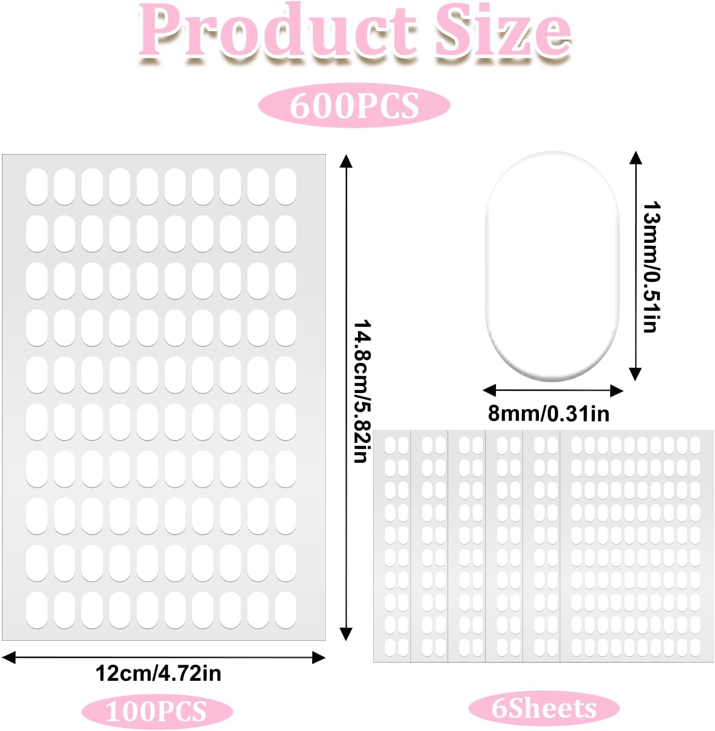 600 Pcs False Tip Double Sided Adhesive Tapes, Nail Adhesive Tabs Pre-Cut Nail Display Stand Nail Holder for Nail Art Painting Nail Color Chart Display Book