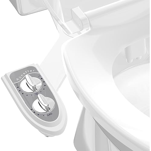 Bidet Attchment for Toilet Grey, Cold Water No-Electric, 3 Wash Modes [Frontal Wash + Rear Wash + Self-Cleaning]，Dual Nozzles Water Pressure Adjustable, Grey