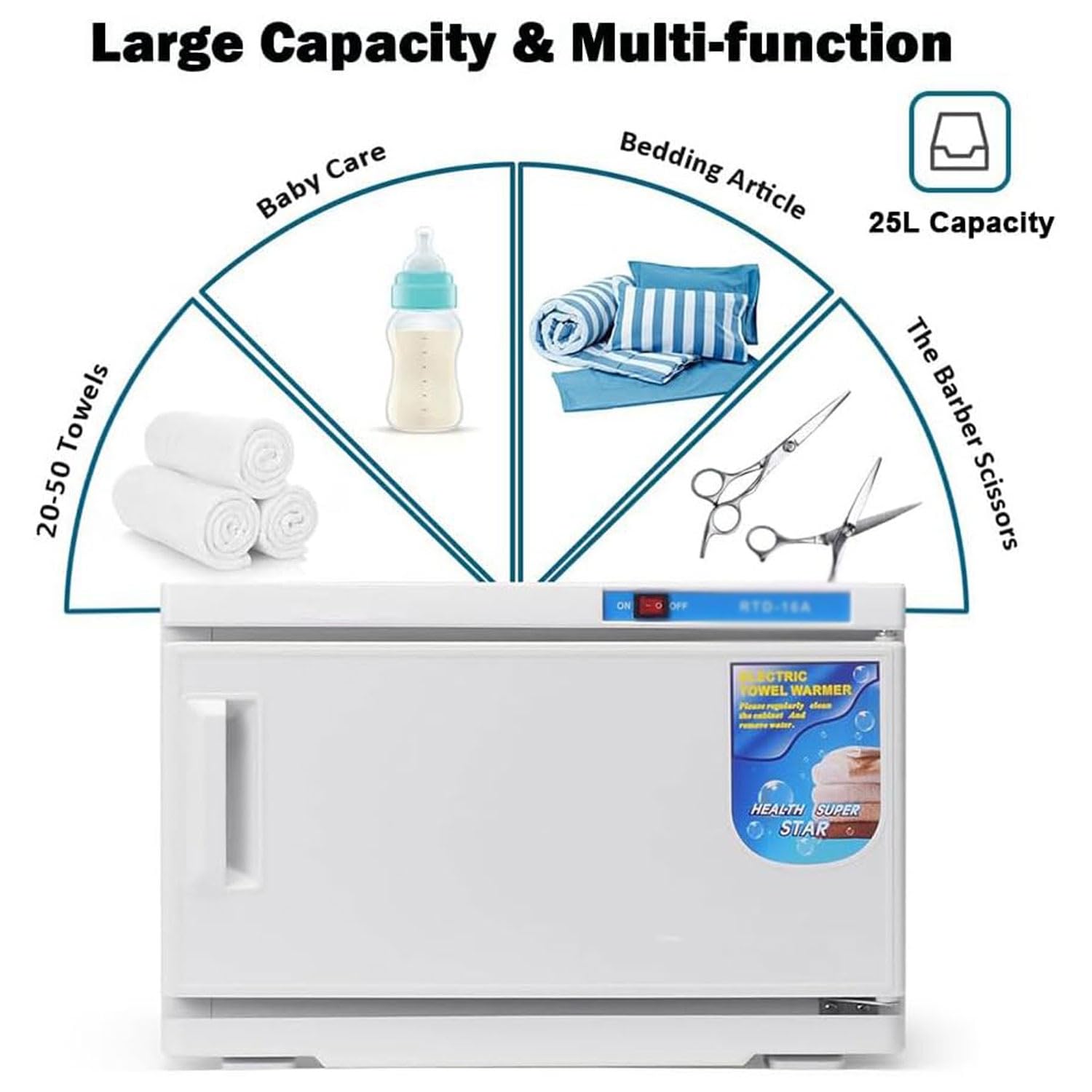 Calentador de toallas de gran capacidad de 25 litros/50 litros, calentador de toallas con calefacción UV, desinfección con bandeja de goteo de agua extraíble y pies antideslizantes, para salón de