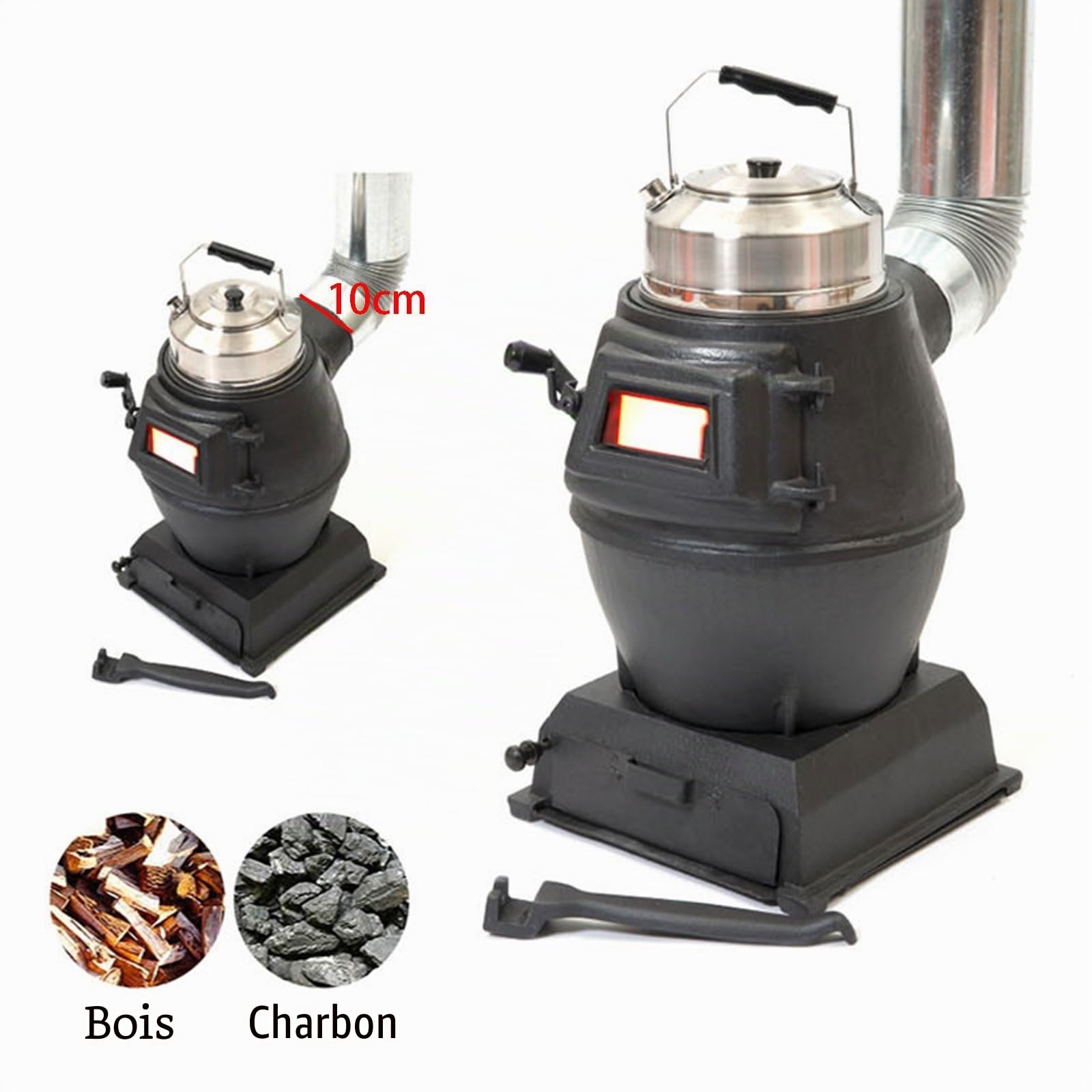 Poêle à Bois en Fonte Rechaud Camping Mini poêle à Charbon avec Fenêtre de Visualisation Chauffage Multi Combustibles pour Faire Bouillir L'eau