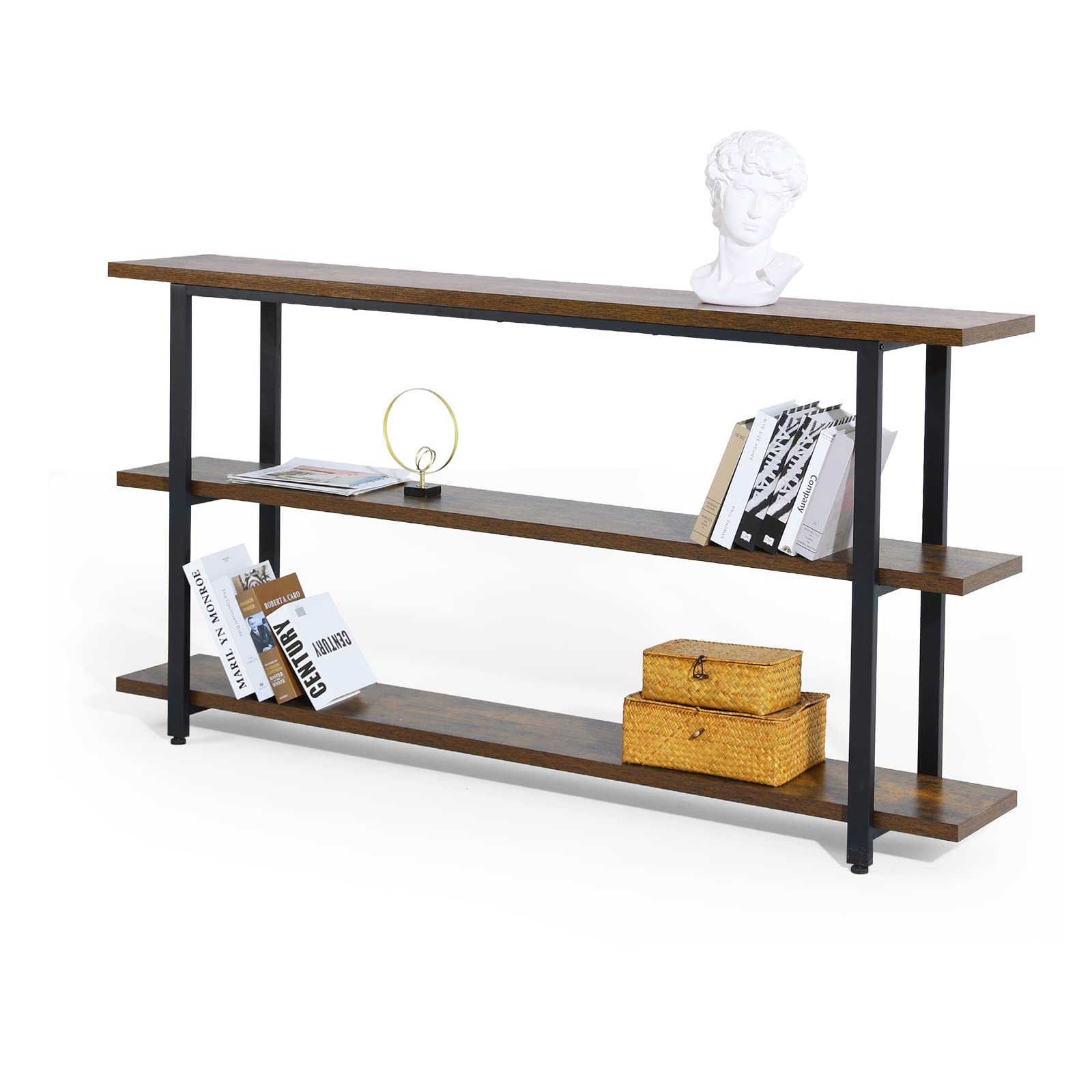 Evajoy Console Table, 71” Industrial Entryway Table with 3-Tier Storage Shelves, Rustic Wood and Metal Frame, Easy Assembly for Foyer, Living Room, Hallway…