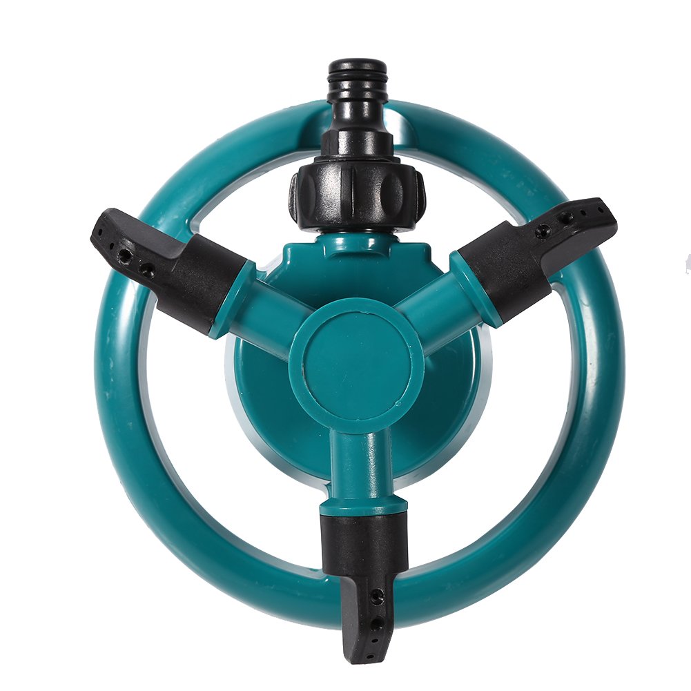 Yosoo Green 360° Fully Circle Rotating Water Sprinkler 3 Nozzle Pipe Hose Water Sprayer Water Irrigation System For Garden Lawn Yard Flower Grass