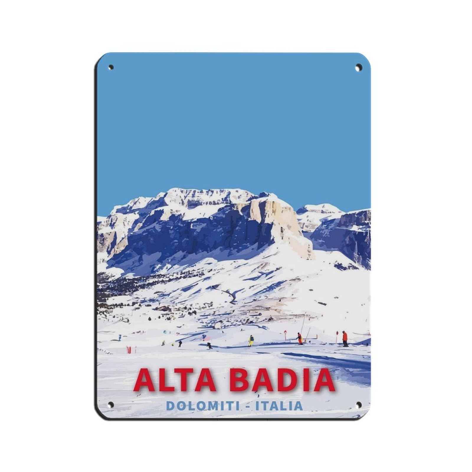 Skiing Travel Poster Alta Badia Ski Tin Sign Vintage Metal Pub Club Cafe Bar Home Wall Art Decoration Poster Retro 12x16inch(30x40cm)