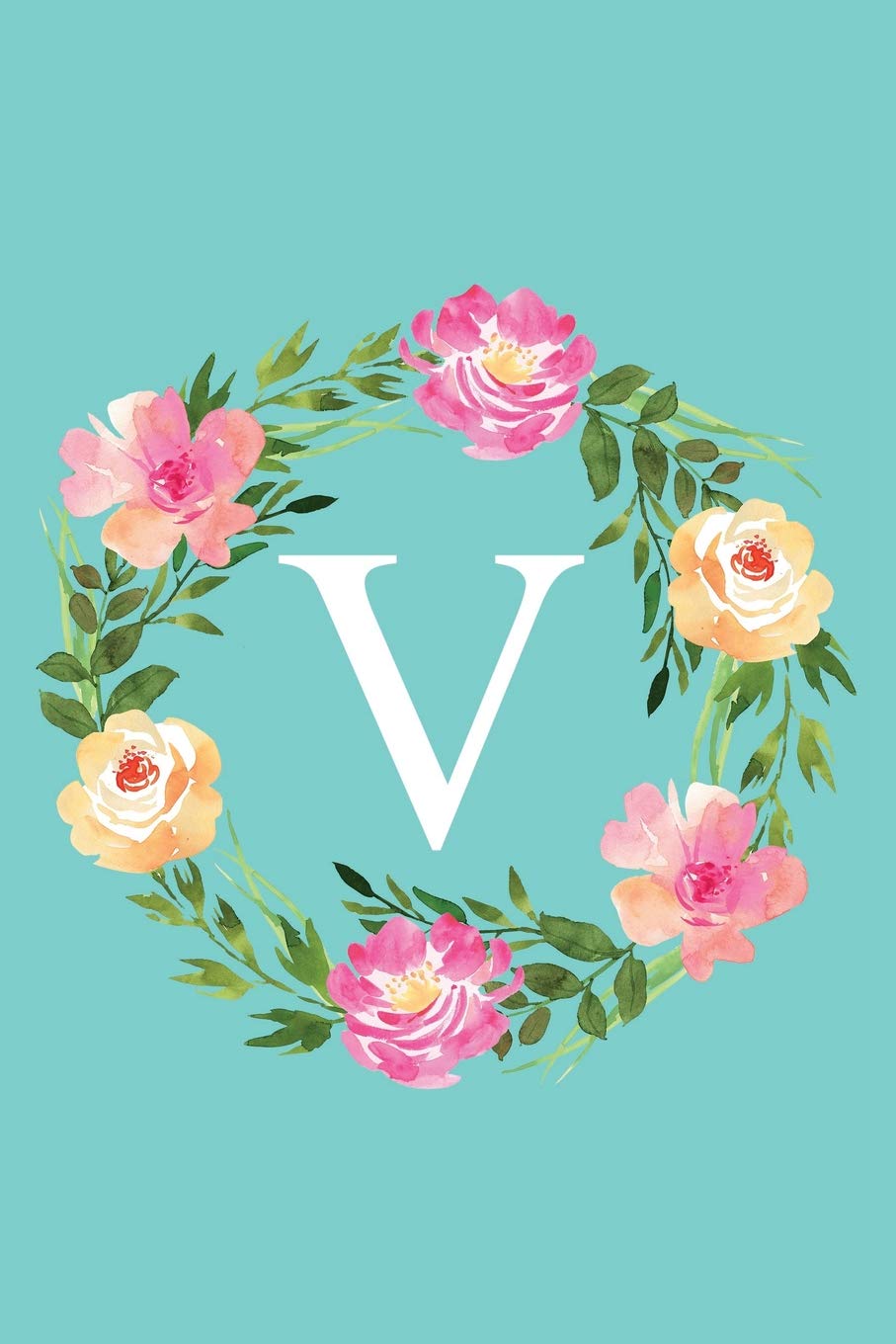 V: Monogram Initial Letter V Composition Notebook Journal for Girls and Women (Floral Notebook)