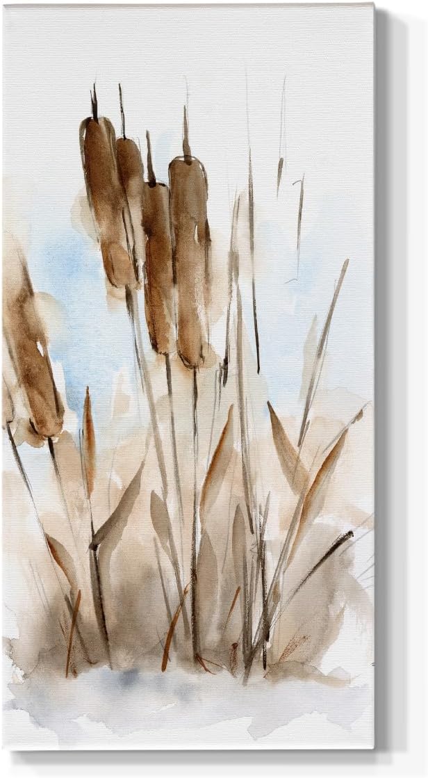 Renditions Gallery Canvas Nature Wall Art Modern Decorations Paintings Brown Thorny Cattail Abstract Botanical Canvas Wall Hanging Drawing Artwork for Bedroom Office Kitchen - 20"x40" LT519