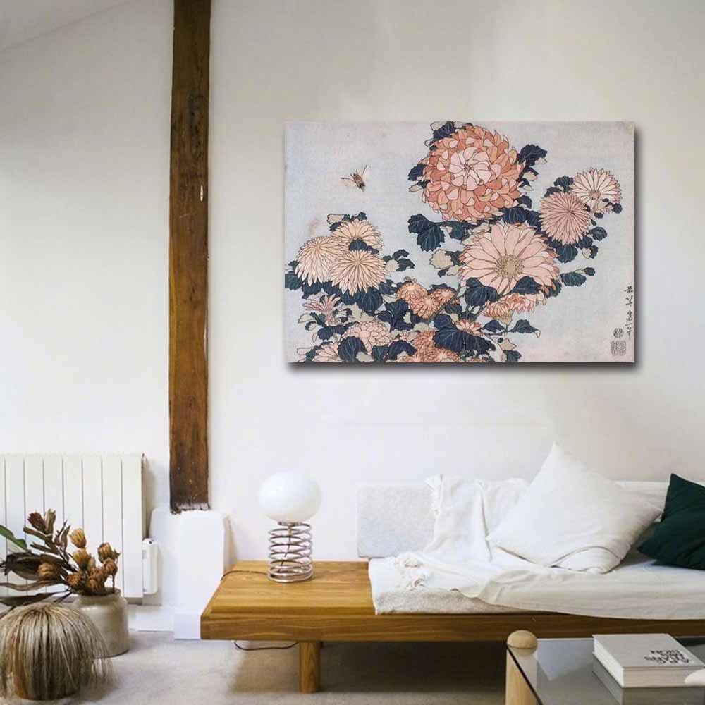 Amazon｜葛飾北斎-Chrysanthemums and Horsefly 日本画絵画 インテリア