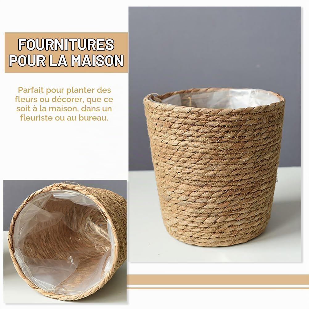 Panier Plante Osier SynthéTique Cache Pot Tissé Doublé Plastique pour IntéRieur ExtéRieur Balcon 8 7X5 9 Pouces Rangement Multifonction