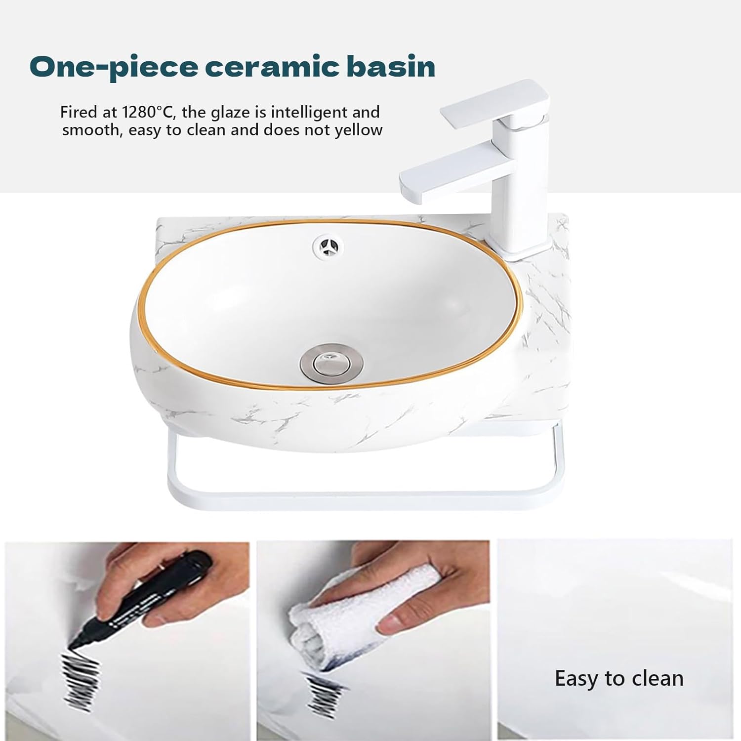 Wall Hung Sink, Small Ceramic Wash Basin with Faucet and Towel Rack, Cloakroom Vessel Sink with Overflow for Bathrooms Laundry Room Kitchen(Left,Small)