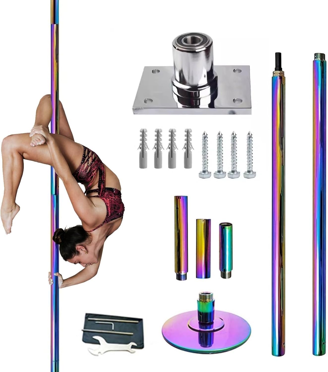 NGDFGR Dance Pole Professional Spinning Pole 45Mm Spinning & Static Dancing Pole, Permanent Stripper Pole Tube Kit For Studio/Gym/Bar,Color-2.3M-2.7M/7.3ft-9ft