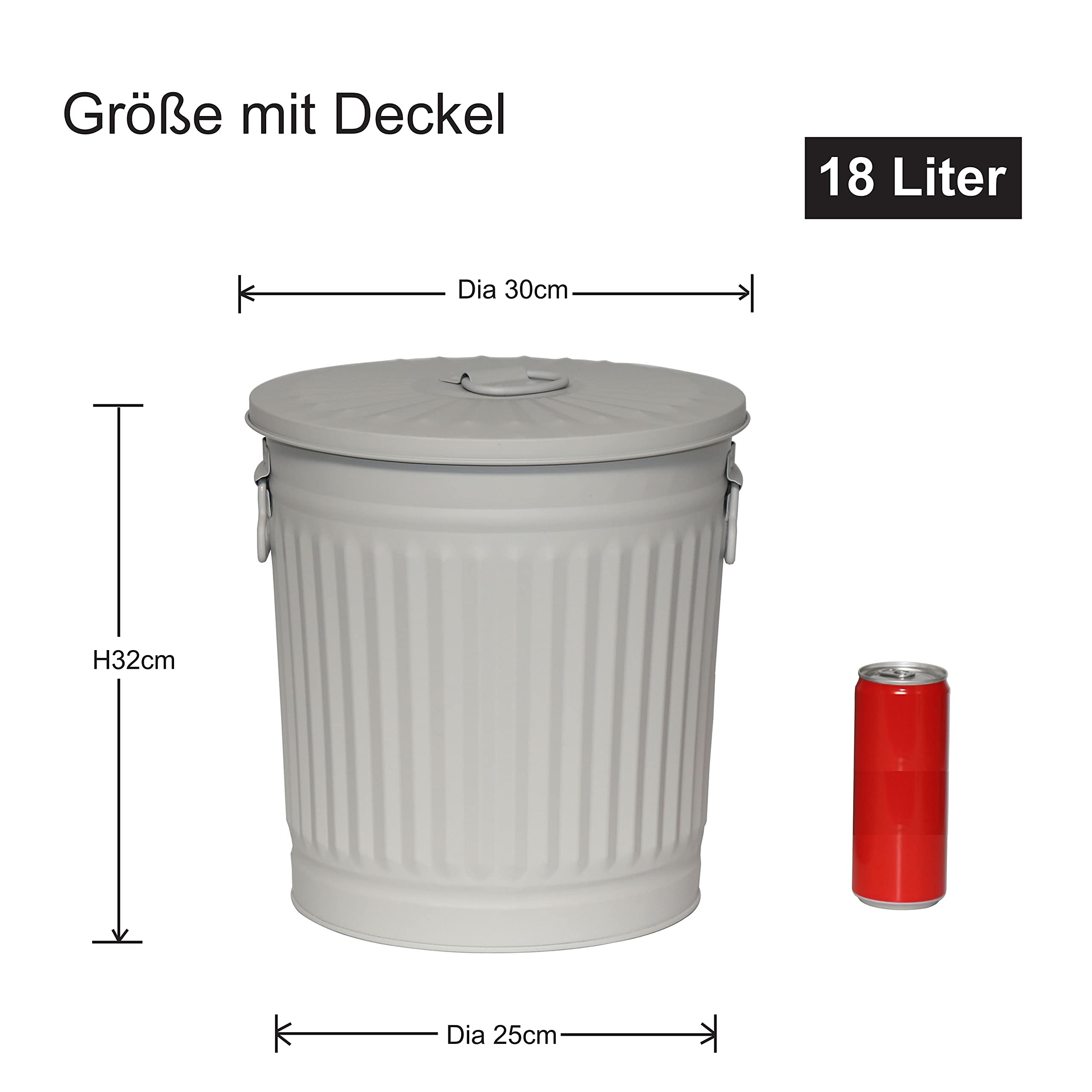 Jinfa Set da 1 Bidone in metallo con manici e coperchio + 50 sacchetti per pattumiera | Beige | 18L