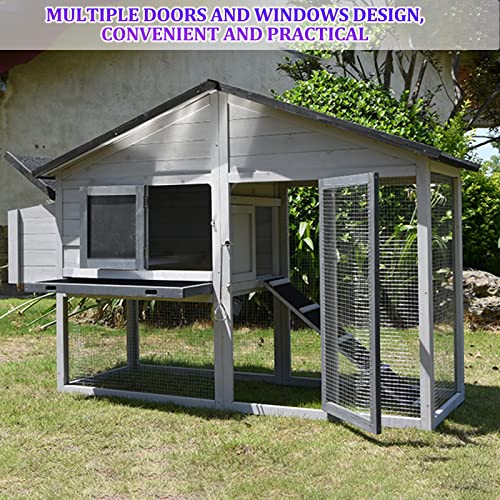 74" Hühnerstall,Hölzernes Hinterhof Hühnerhaus Indoor,Im Freien zweistöckiger Geflügelkäfig mit Lauf, Hühnernestkasten, ausziehbare Tabletts und Rampe – Bild 4
